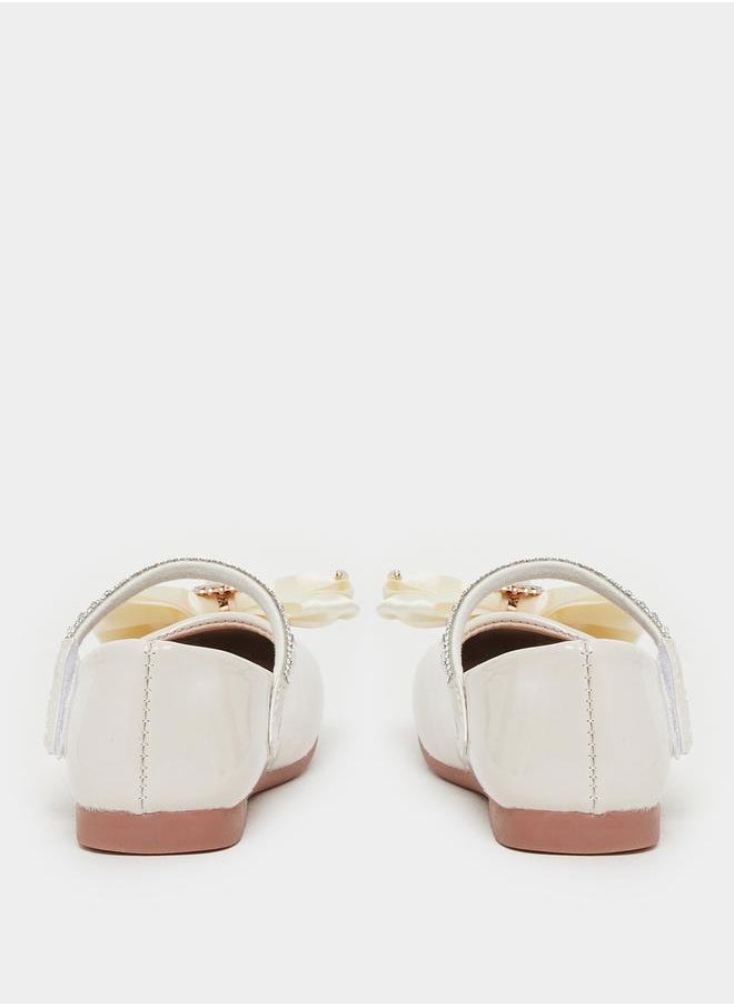 Embellished Round Toe Ballerina Shoes with Bow Detail