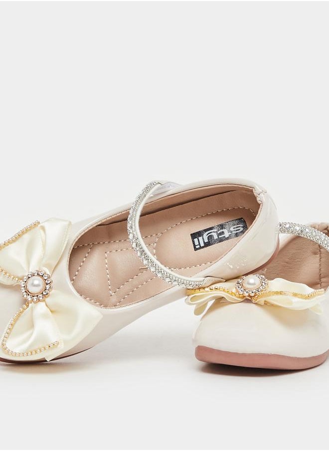 Embellished Round Toe Ballerina Shoes with Bow Detail