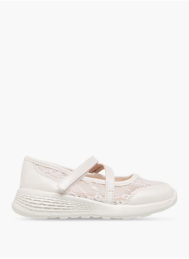 Girls Lace Detail Mary Jane Shoes with Hook and Loop Closure