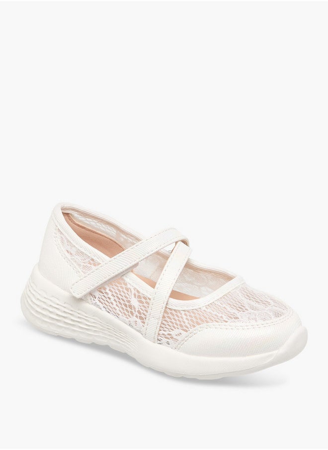 Girls Lace Detail Mary Jane Shoes with Hook and Loop Closure