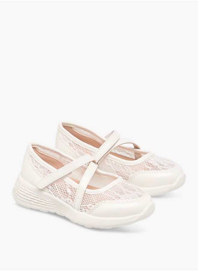 Girls Lace Detail Mary Jane Shoes with Hook and Loop Closure