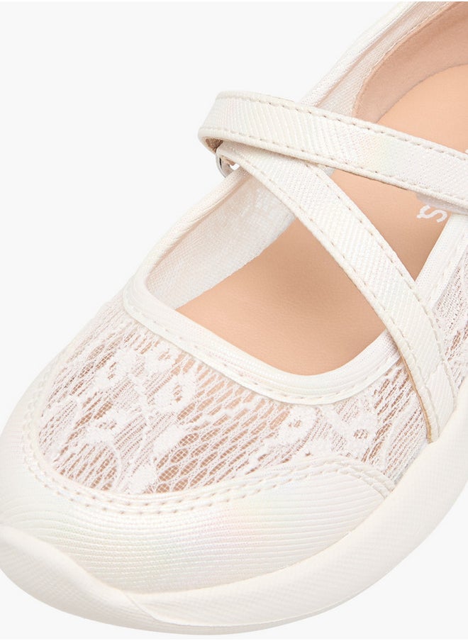 Girls Lace Detail Mary Jane Shoes with Hook and Loop Closure