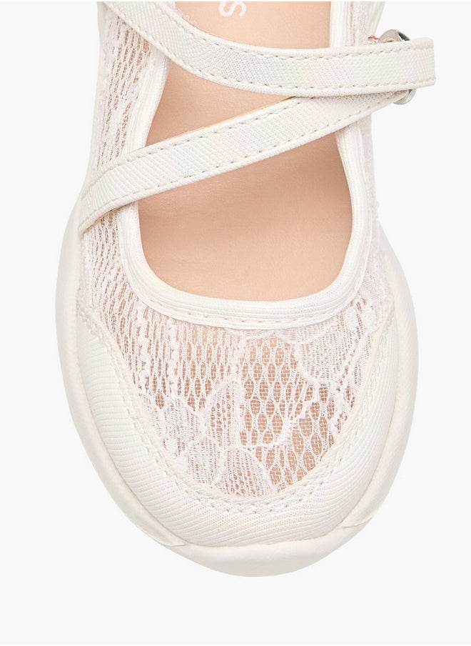 Girls Lace Detail Mary Jane Shoes with Hook and Loop Closure