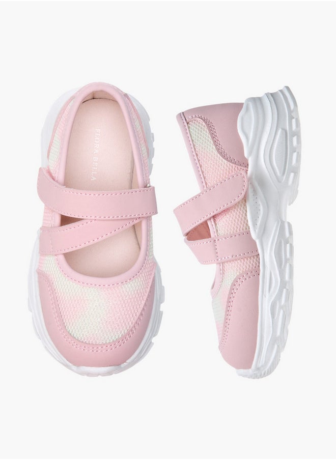 Textured Mary Jane Shoes with Hook and Loop Closure