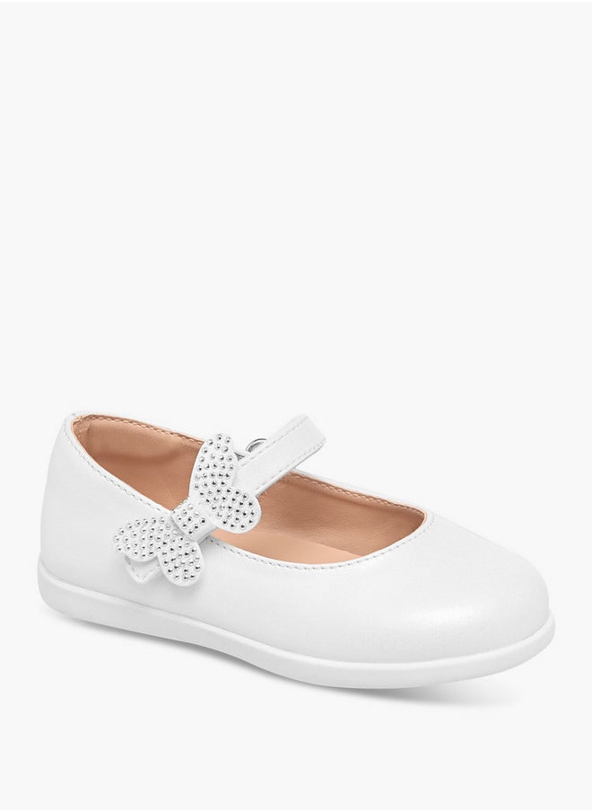 Girls Butterfly Accent Mary Jane Shoes with Hook and Loop Closure