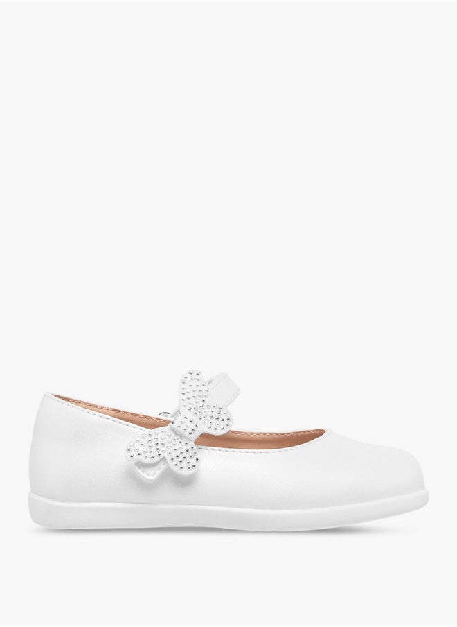 Girls Butterfly Accent Mary Jane Shoes with Hook and Loop Closure