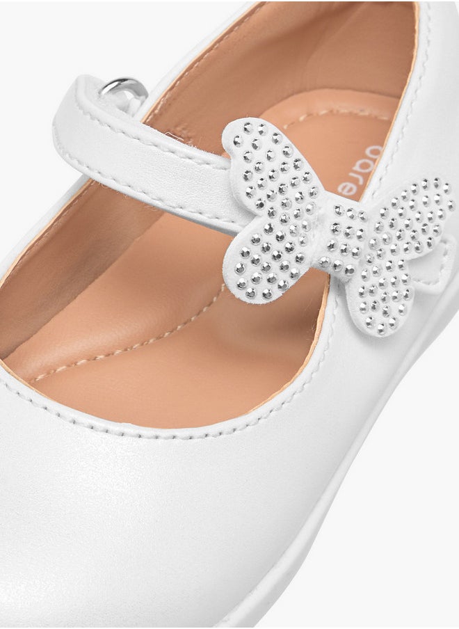 Girls Butterfly Accent Mary Jane Shoes with Hook and Loop Closure