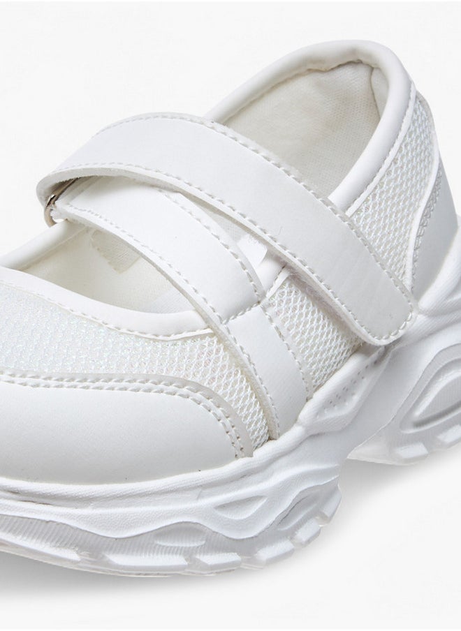 Textured Mary Jane Shoes with Hook and Loop Closure