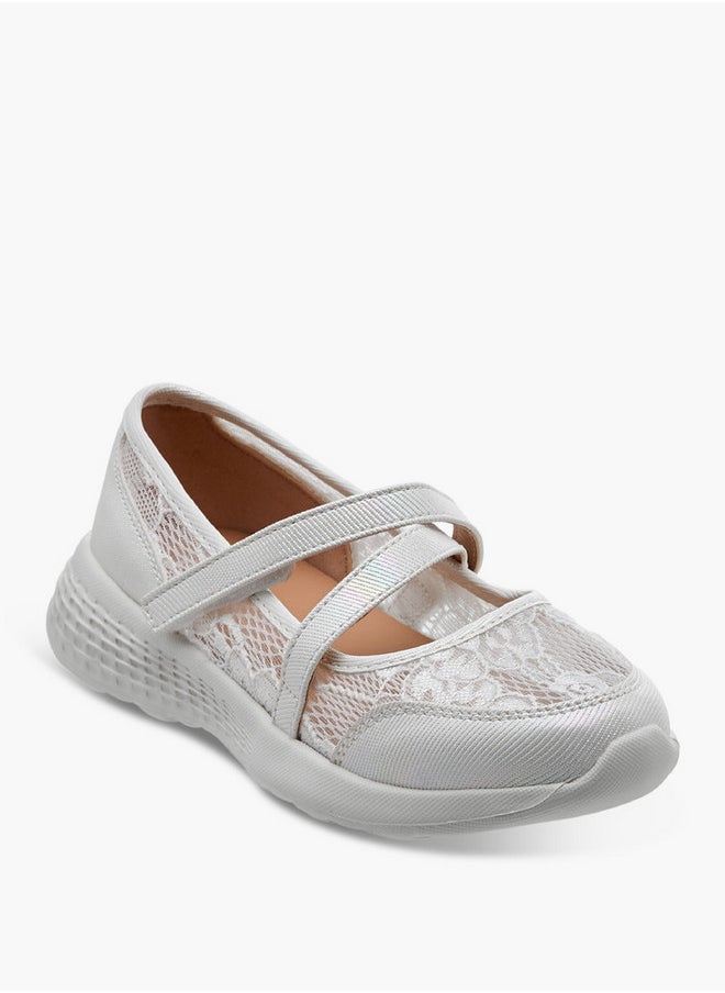 Girls Lace Detail Mary Jane Shoes with Hook and Loop Closure