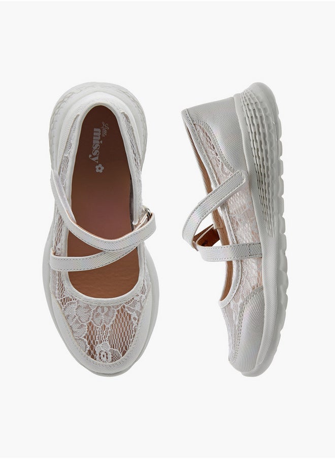 Girls Lace Detail Mary Jane Shoes with Hook and Loop Closure