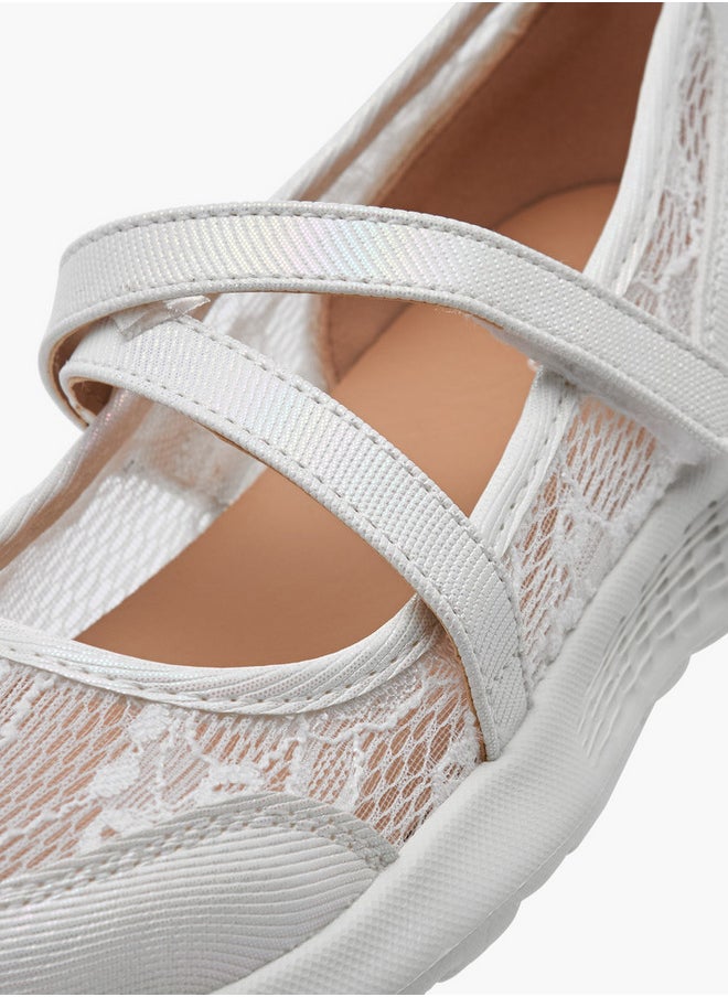 Girls Lace Detail Mary Jane Shoes with Hook and Loop Closure