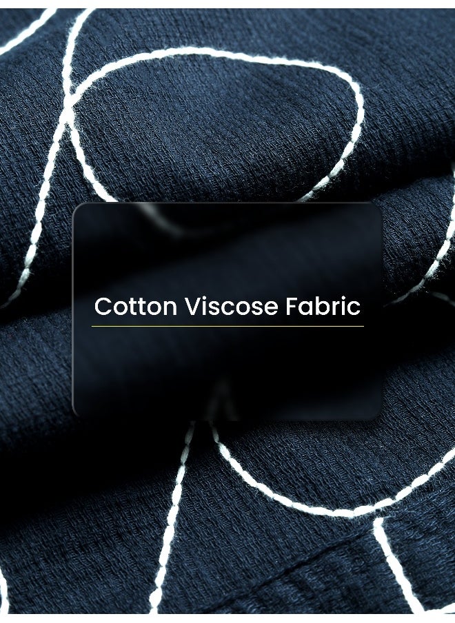 Navy Blue Abstract Embroidered Shacket