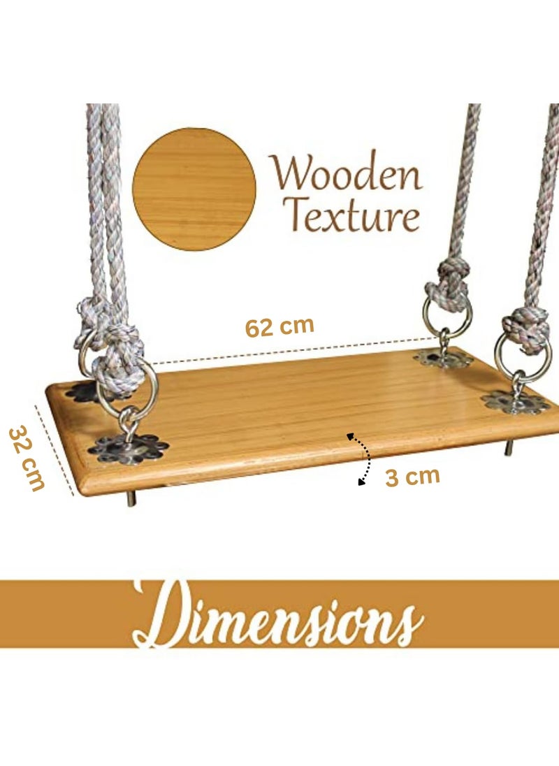 Shy Shy Wooden Hanging Swing for Indoor and Outdoor with Complete Hanging Accessories 40 Feet Rope 2 S Band 4 Bottom Hook Yellow Pack of 2