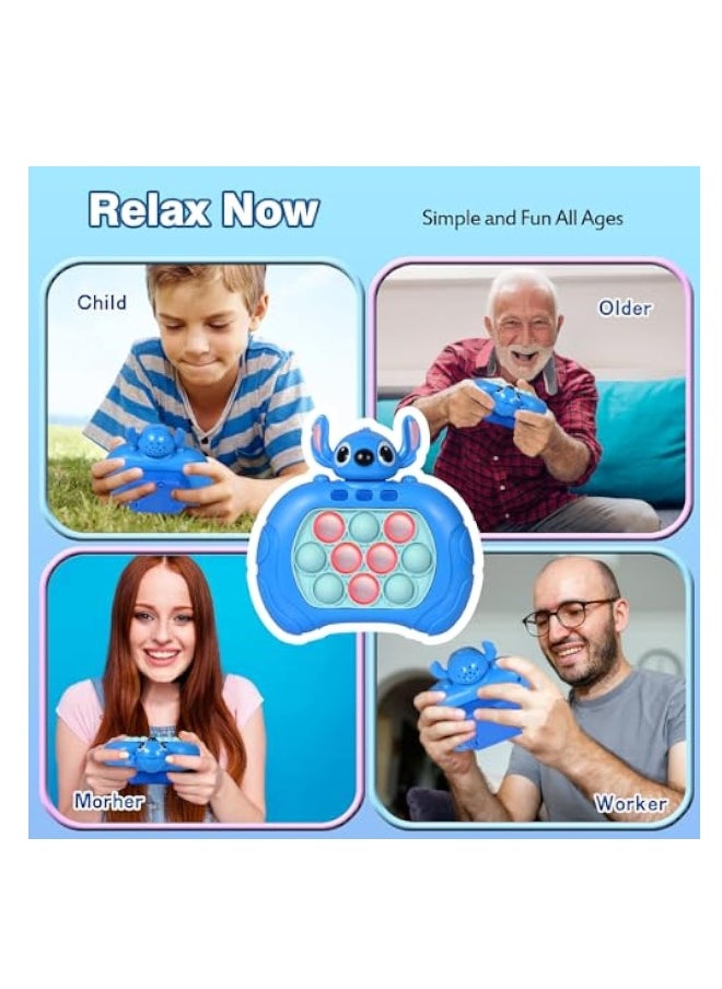 Stitch Quick Push Game, Fast Push Bubble Game, Pop Fidget Toys for Kids Quick, Handheld Puzzle Game Sensory Toys with LED Screen, Quick Push Light Up Game Gifts for Girls Boys (Blue)