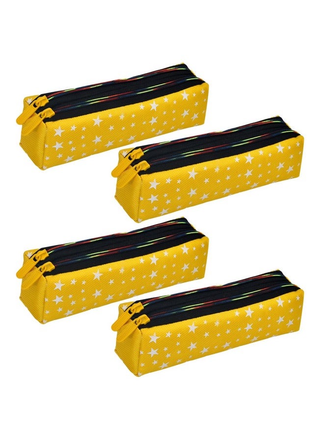 Kuber Industries Pencil Pouch|Rexine Stationary Pouch|Pencil Utility Pouch|School Pencil Case for Kids|Pen-Pencil Box for Kids|2 Zipper Pencil Organizer|Star Pencil Pouch|Pack of 4|Yellow
