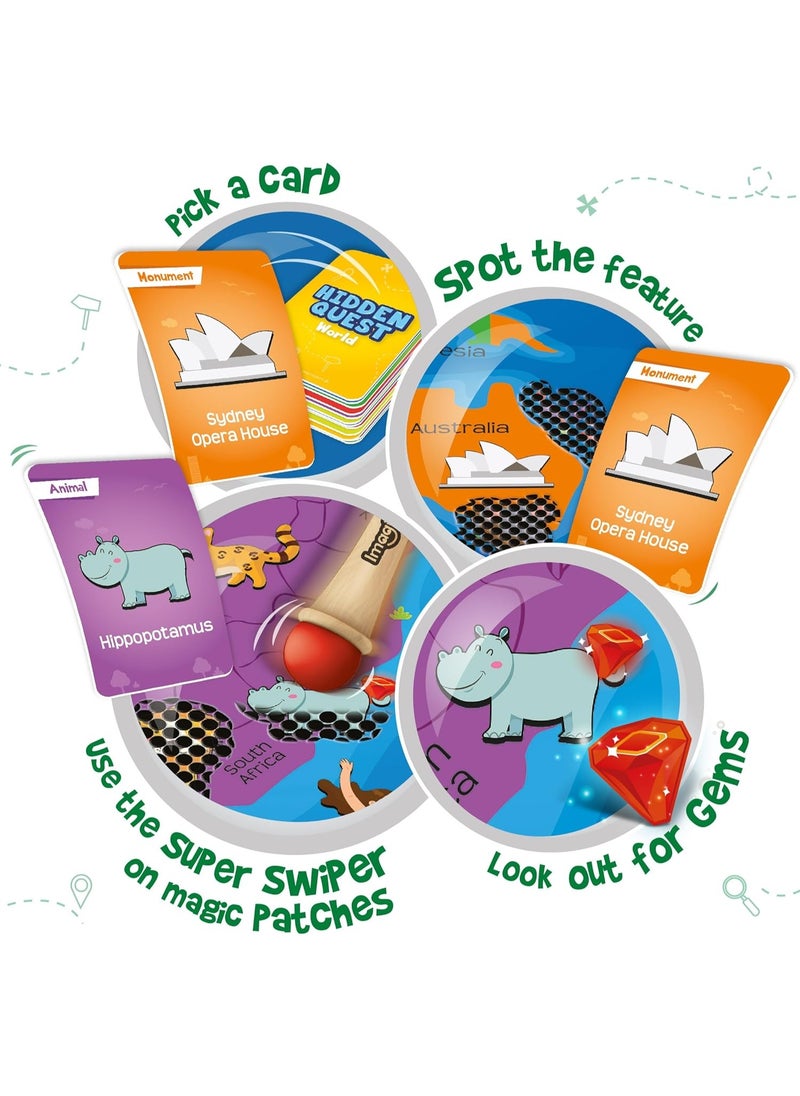 Mapology Hidden Quest World Map Board Games for Kids | Magical Swipe & Reveal | Educational Toys for Kids 5 Years | Kids Toys for Boys & Girls | Card Games | Birthday Gift for Girls & Boys