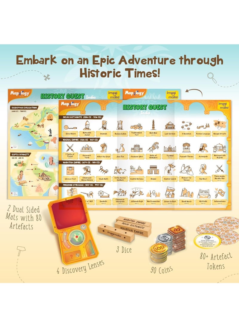 Mapology History Quest - India |Historical Board Game |Explore 8 ERAS of Indian History with Discovery Lenses, Artefact Tokens, Ancient Dice |Educational Toy |Birthday Gift for Girls & Boys