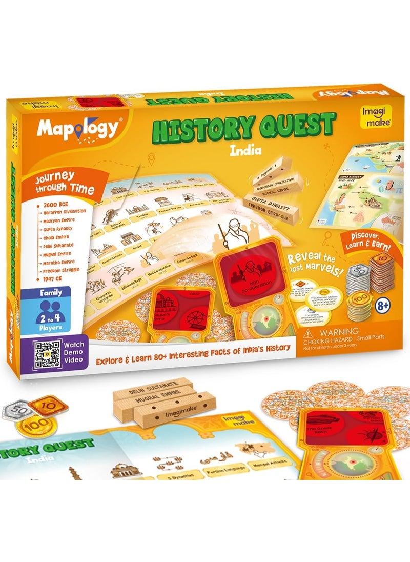 Mapology History Quest - India |Historical Board Game |Explore 8 ERAS of Indian History with Discovery Lenses, Artefact Tokens, Ancient Dice |Educational Toy |Birthday Gift for Girls & Boys