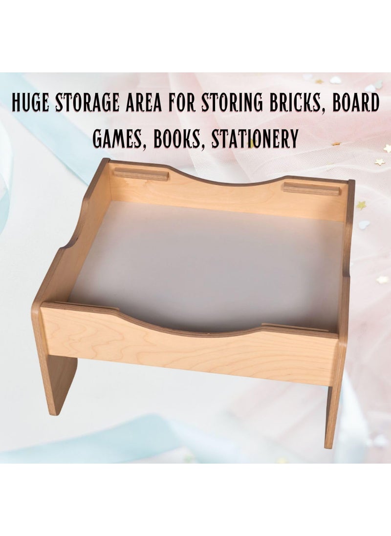 MakeBelieve 5in1 Wooden Game Board and Brick Play Table Reversible Tabletop with inBuilt Storage