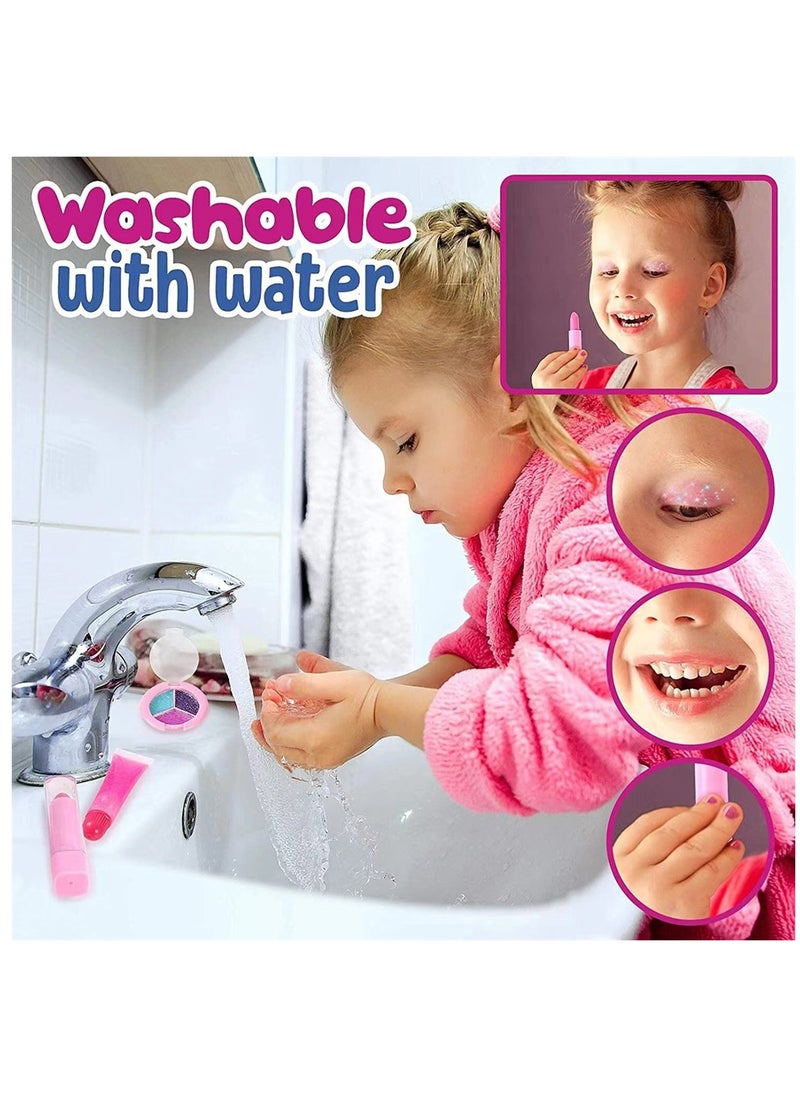 Non Toxic Washable Kids Makeup Kit for Girls Age 3-12 Pretend Play Set with Cosmetic Bag Ideal Gift for Little Beauties
