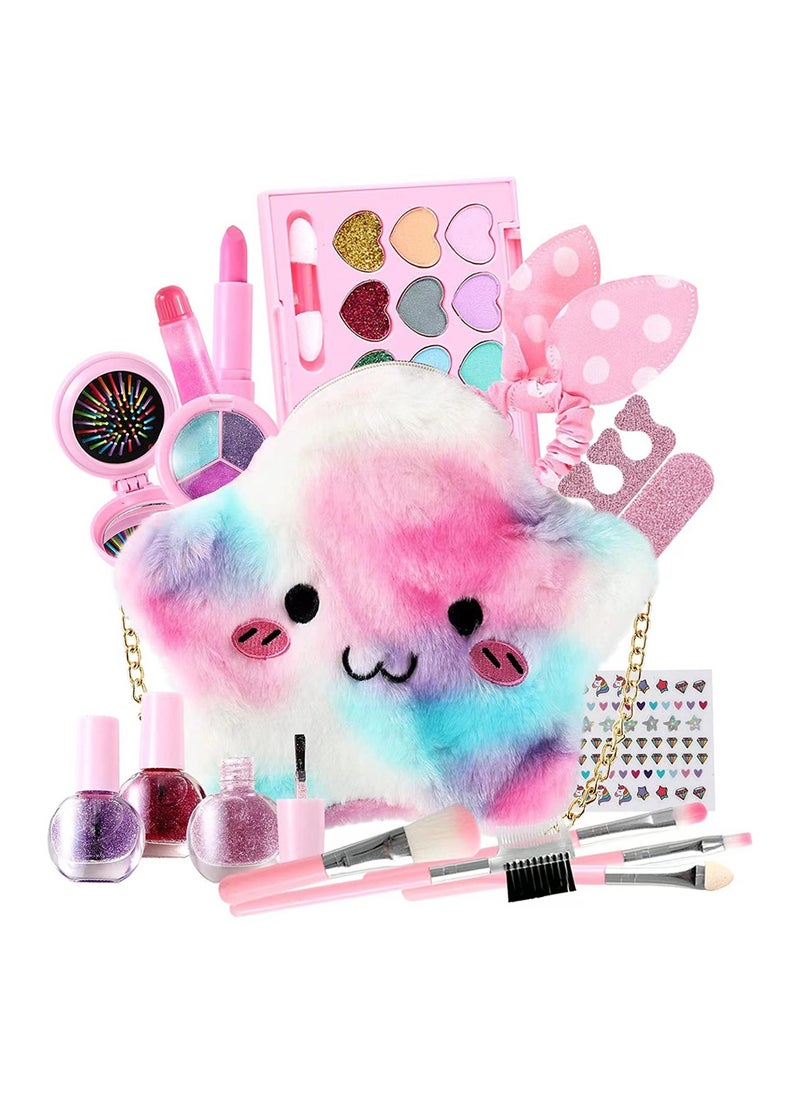 Non Toxic Washable Kids Makeup Kit for Girls Age 3-12 Pretend Play Set with Cosmetic Bag Ideal Gift for Little Beauties