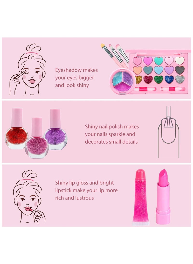 Non Toxic Washable Kids Makeup Kit for Girls Age 3-12 Pretend Play Set with Cosmetic Bag Ideal Gift for Little Beauties