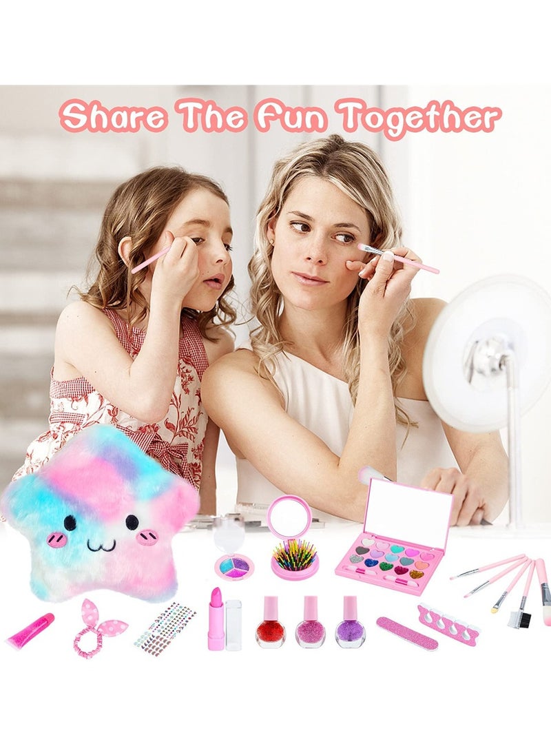 Kids Non Toxic Washable Makeup Kit for Girls 3-12 Years Old Fun Pretend Play Set with Cosmetic Bag Ideal Gift