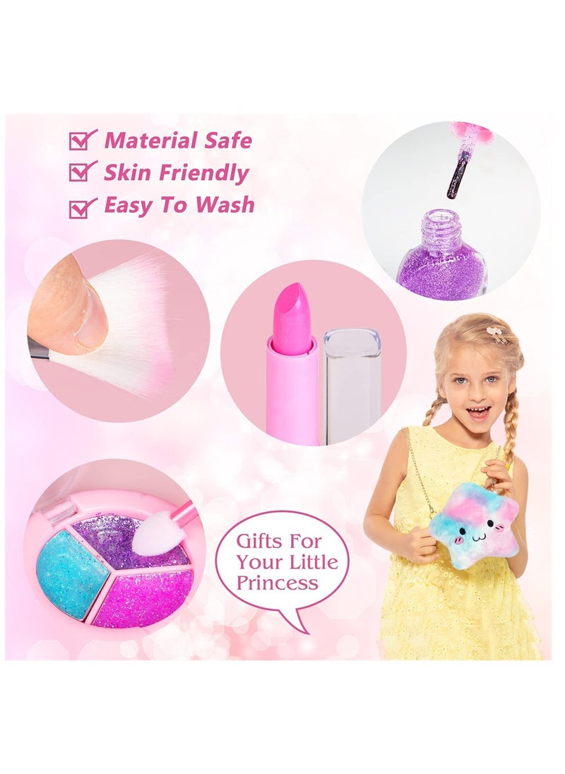 Kids Non Toxic Washable Makeup Kit for Girls 3-12 Years Old Fun Pretend Play Set with Cosmetic Bag Ideal Gift