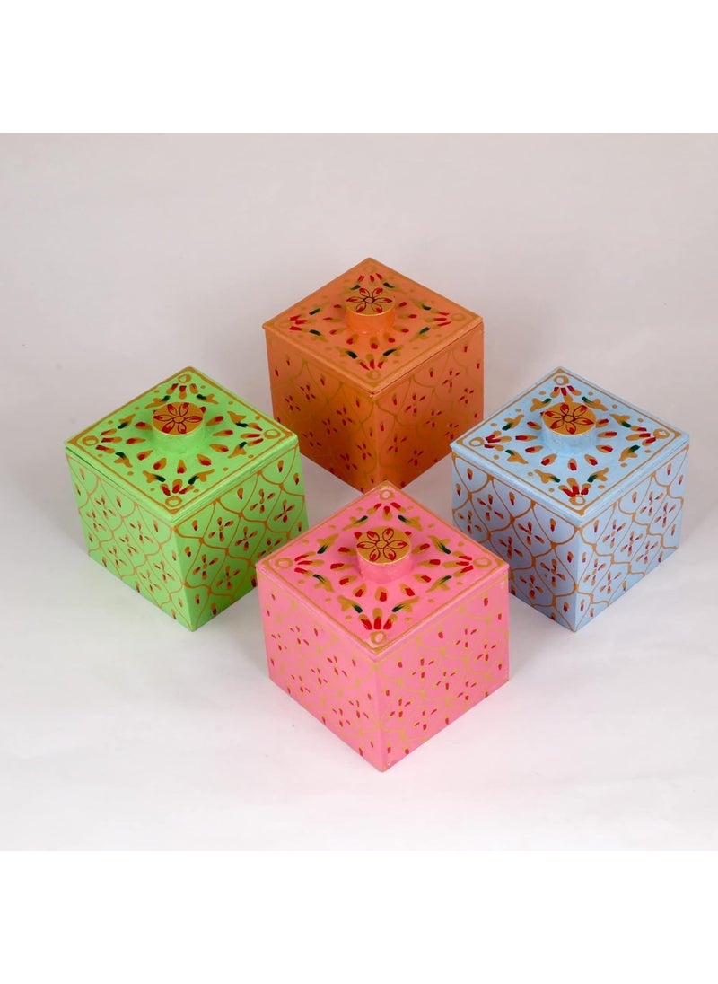 Handicraft junction Wooden Handcrafted Hand Painted Dry Fruit Storage Trolley Box Showpiece