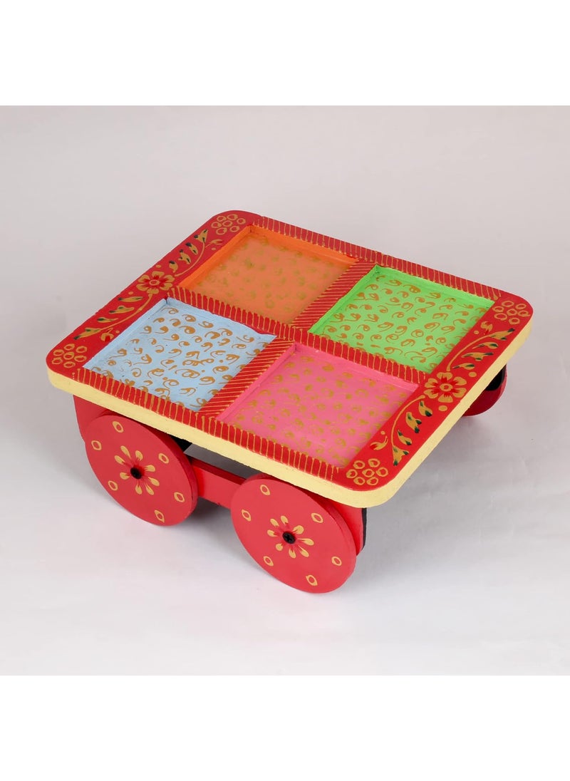 Handicraft junction Wooden Handcrafted Hand Painted Dry Fruit Storage Trolley Box Showpiece
