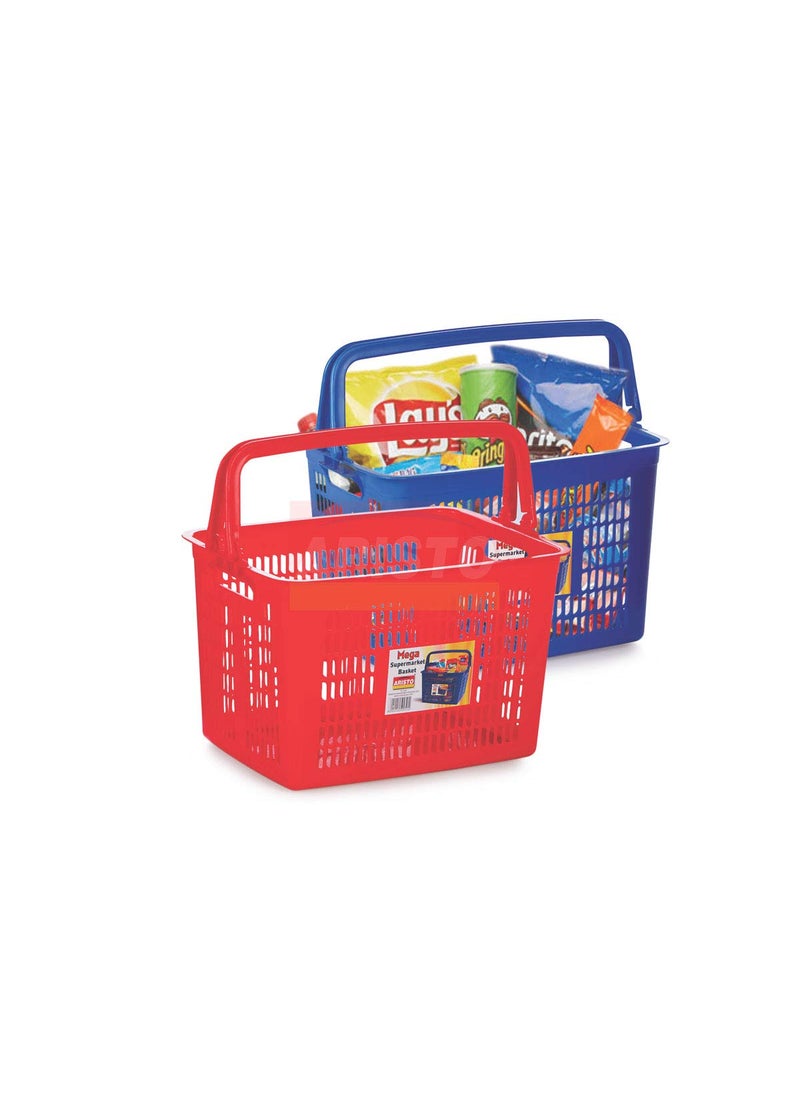 SHOPATHON INDIA Mega Utility Super Market Grocery Vegetable Portable Plastic Shopping Basket With Handle RedPack of 1