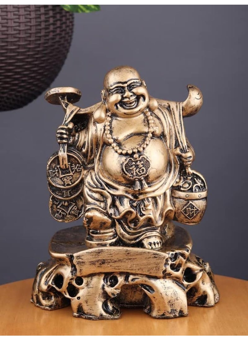 SPLICE Laughing Fengshui Buddha Standing with Luck Money Coins Carrying Golden Ingot for Good Luck Happiness
