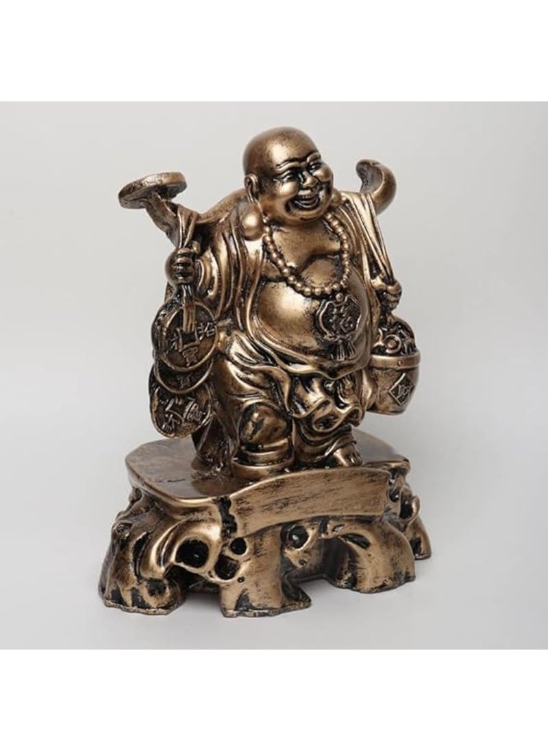 SPLICE Laughing Fengshui Buddha Standing with Luck Money Coins Carrying Golden Ingot for Good Luck Happiness