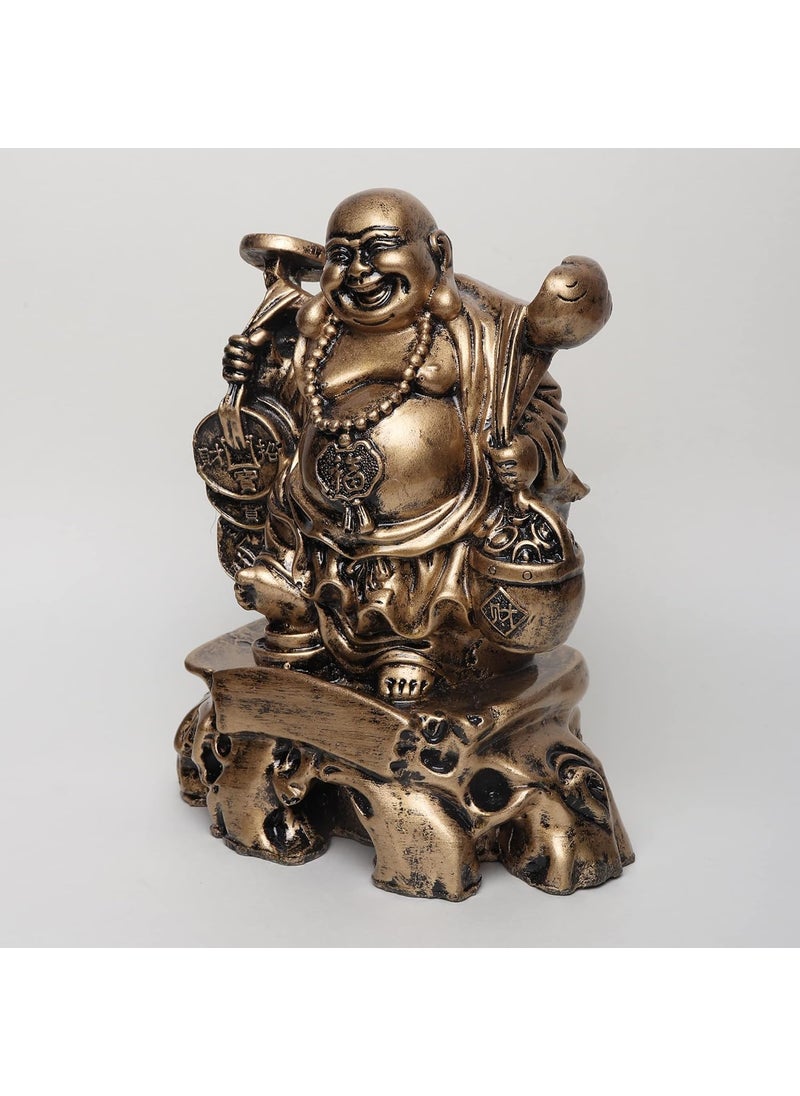 SPLICE Laughing Fengshui Buddha Standing with Luck Money Coins Carrying Golden Ingot for Good Luck Happiness