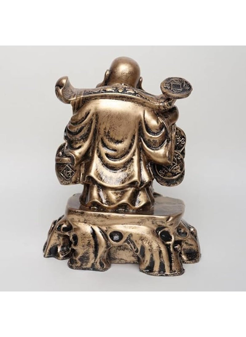SPLICE Laughing Fengshui Buddha Standing with Luck Money Coins Carrying Golden Ingot for Good Luck Happiness