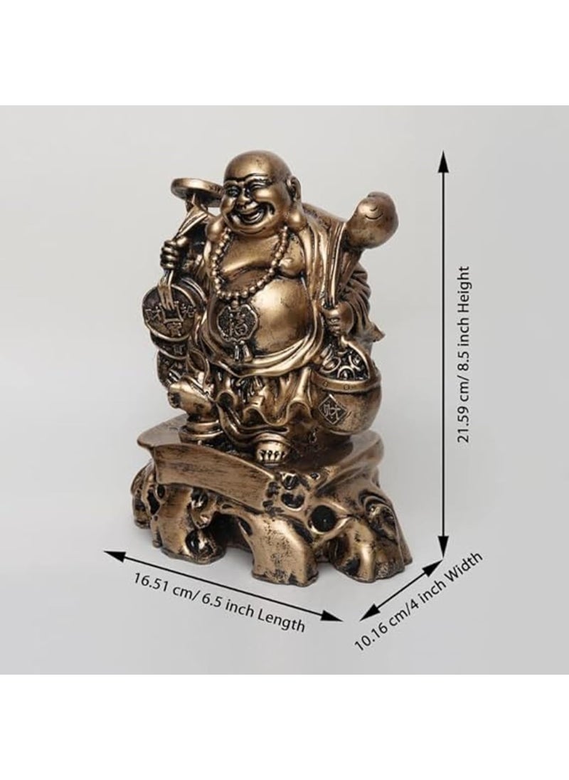 SPLICE Laughing Fengshui Buddha Standing with Luck Money Coins Carrying Golden Ingot for Good Luck Happiness