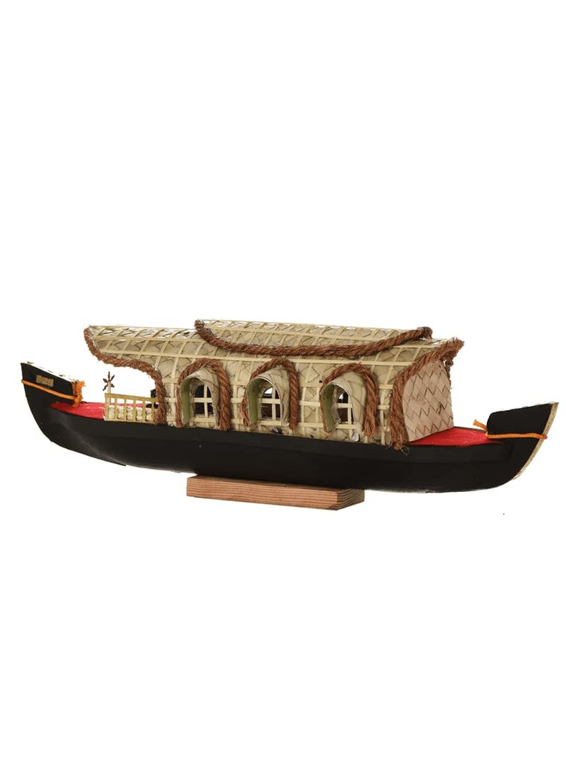 LOYAL CRAFT Kerala Houseboat 3 windows miniature crafted on wood and screwpine weave mat