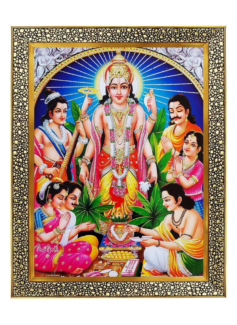 Koshtak Sri Satyanarayan Swamy Vishnu Avatar Photo Frame with Unbreakable Glass for Wall HangingGiftTemplepuja RoomHome Decor and Worship Golden