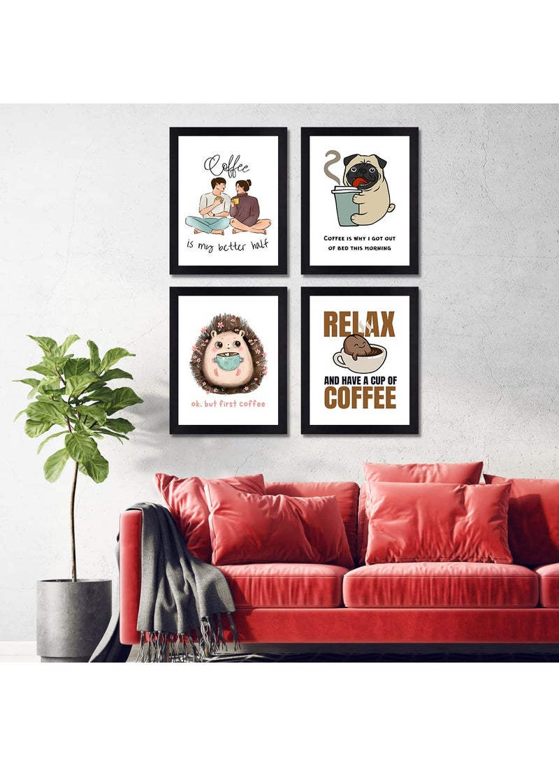 Interio Crafts Coffee Quotes Wall Frames Frames for Cafe Wall Cafe Decoration Items Set of 4 Synthetic Wood Type 10
