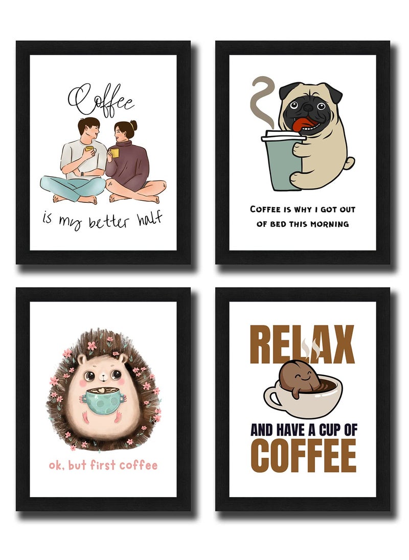 Interio Crafts Coffee Quotes Wall Frames Frames for Cafe Wall Cafe Decoration Items Set of 4 Synthetic Wood Type 10
