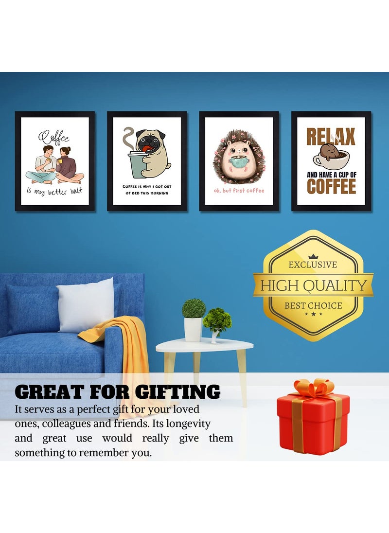 Interio Crafts Coffee Quotes Wall Frames Frames for Cafe Wall Cafe Decoration Items Set of 4 Synthetic Wood Type 10
