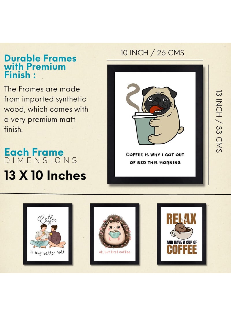 Interio Crafts Coffee Quotes Wall Frames Frames for Cafe Wall Cafe Decoration Items Set of 4 Synthetic Wood Type 10
