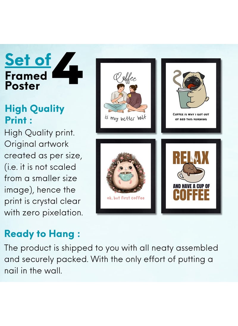 Interio Crafts Coffee Quotes Wall Frames Frames for Cafe Wall Cafe Decoration Items Set of 4 Synthetic Wood Type 10