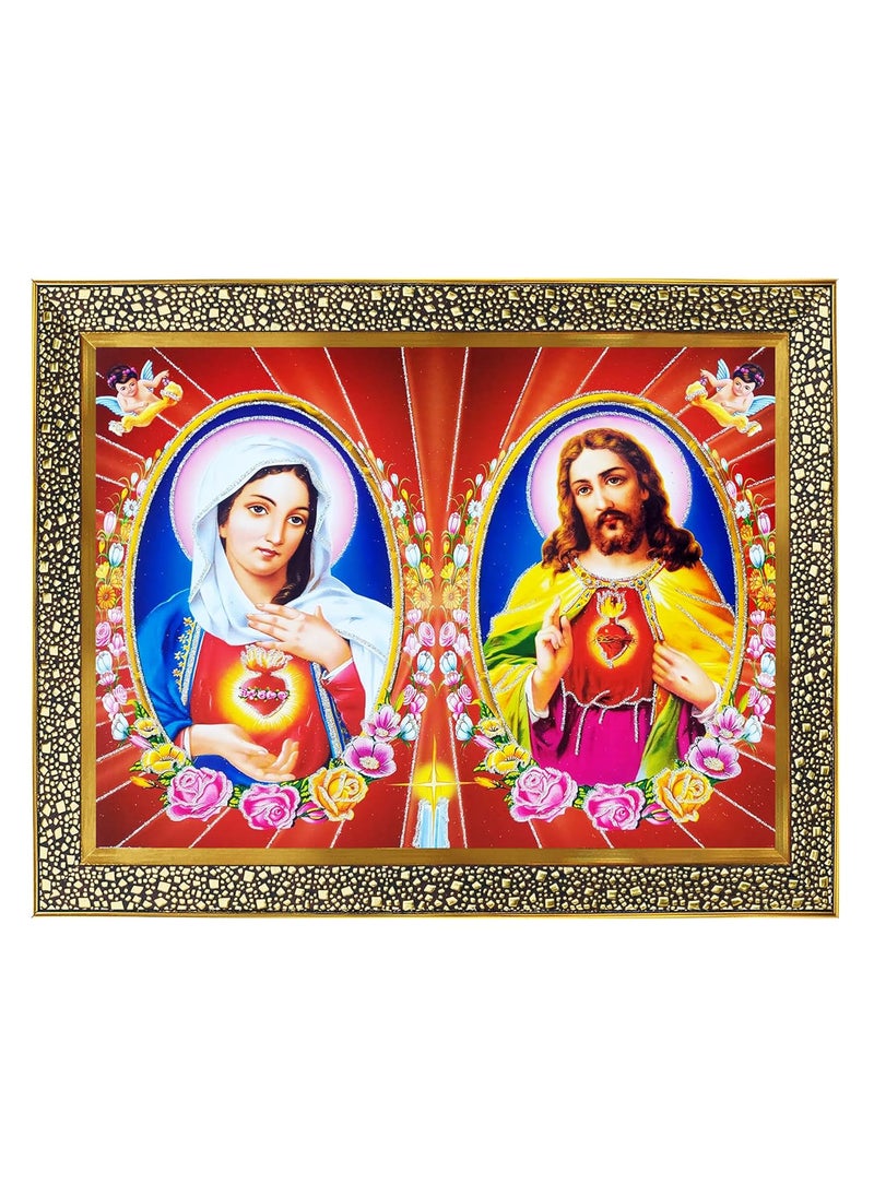 Koshtak Sacred Heart OfJesus And Immacuiate Heart Of M ary Catholic Christ Photo Frame With Unbreakable Glass For Wall HangingGiftTemplePuja RoomHome Decor and Worship