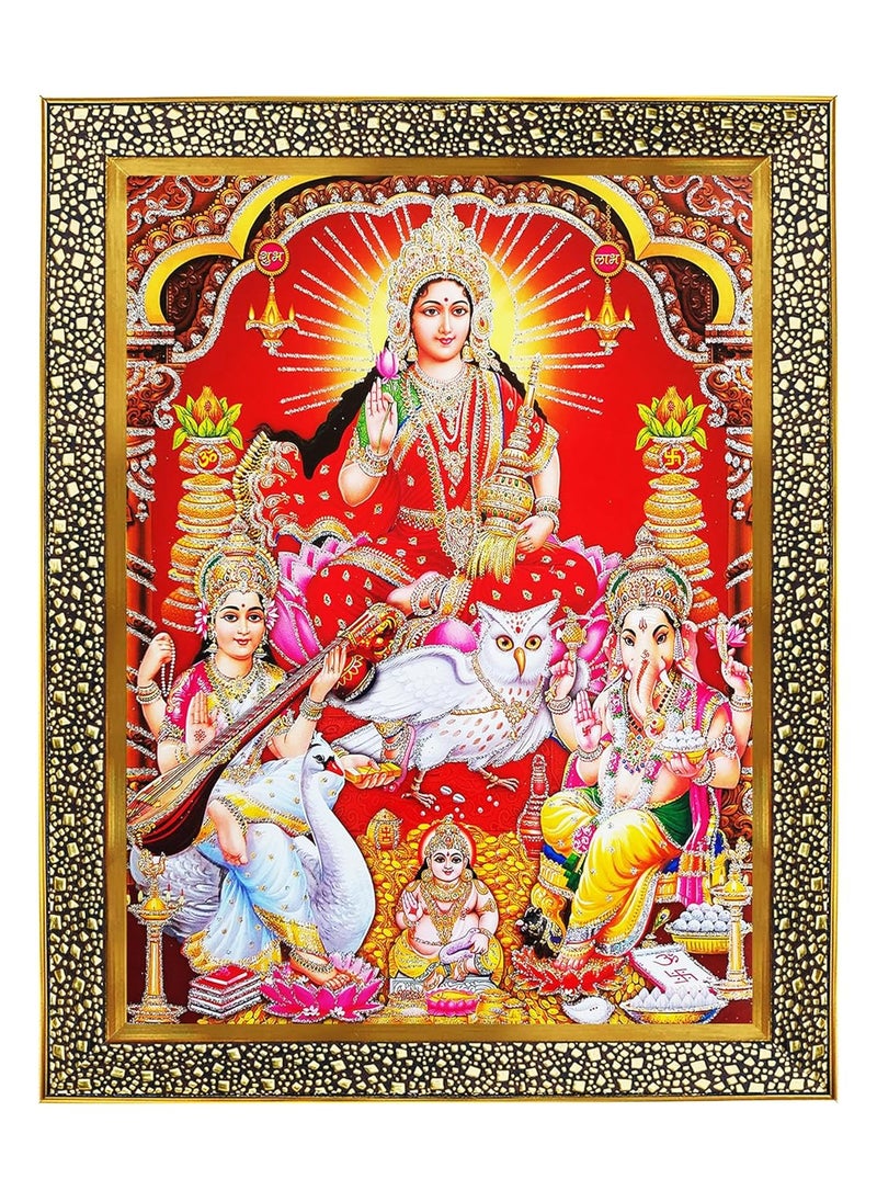 Koshtak LaxmiLakshmimahalaxmi with Ganesh Saraswati and dhan kuber Photo Frame with Unbreakable Glass for Wall HangingGiftTemplepuja RoomHome Decor and Worship