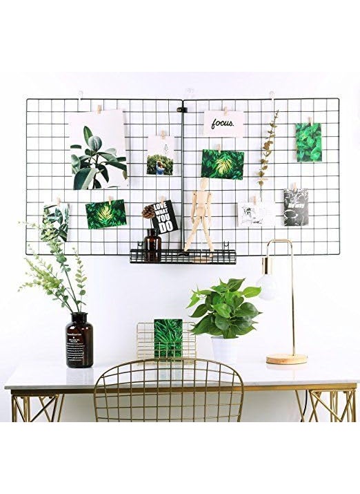 Franklite Steel Grid Photo Frame for Wall Clip Holder Photo FrameMulti Functional Creative Mesh Wall GridIron hanging frame for home Decorationwallcollage photo key1pcs Frame 4565cm Black