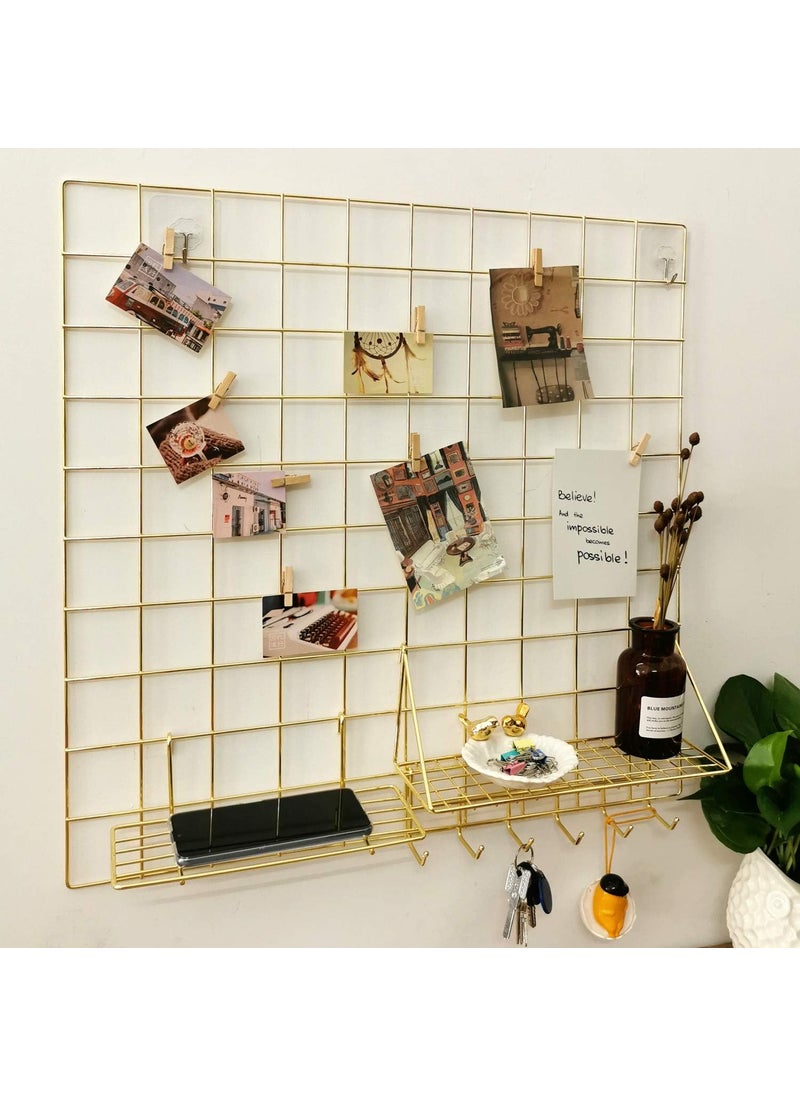 Franklite Iron Square shape hanging Grid frame for home Decoration wall photog collage photo key as per your requirement 30x 30 cm 2pcs Frame Gold 10pcs clip