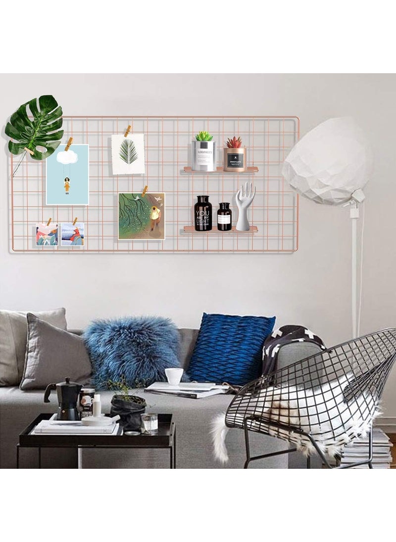 Franklite Steel Grid Photo Frame for Wall Clip Holder Photo FrameMulti Functional Creative Mesh Wall GridIron hanging frame for home Decorationwallcollage photo key2pcs Frame 3030cm Pink 10 Pcs clip