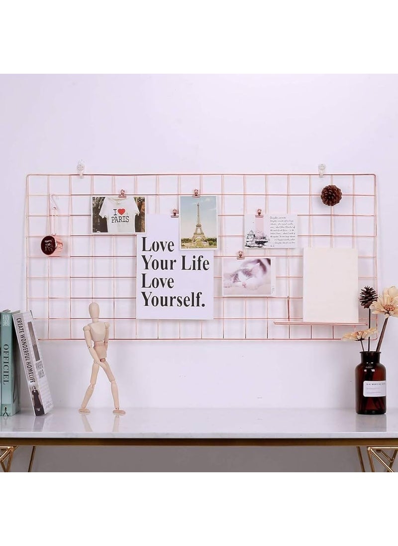 Franklite Steel Grid Photo Frame for Wall Clip Holder Photo FrameMulti Functional Creative Mesh Wall GridIron hanging frame for home Decorationwallcollage photo key2pcs Frame 3030cm Pink 10 Pcs clip