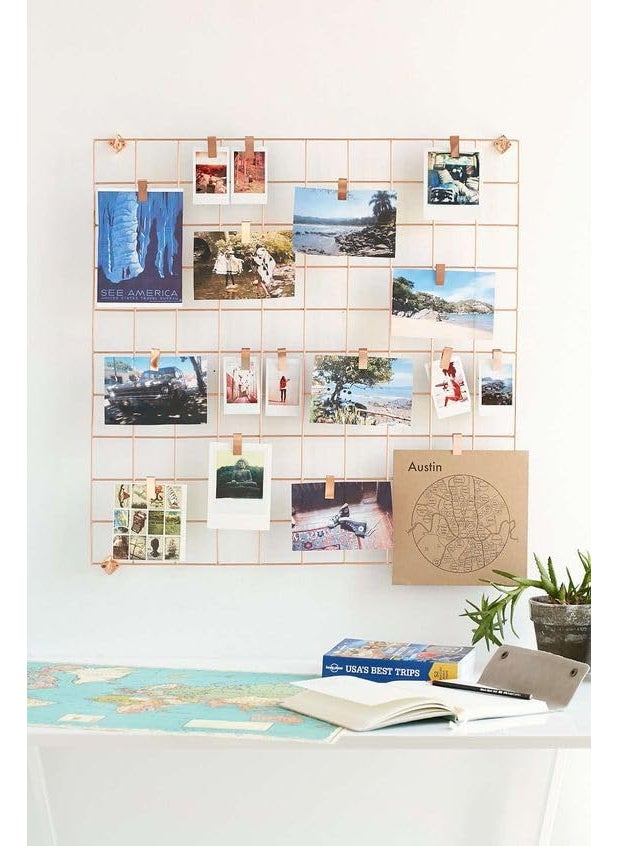 Franklite Steel Grid Photo Frame for Wall Clip Holder Photo FrameMulti Functional Creative Mesh Wall GridIron hanging frame for home Decorationwallcollage photo key2pcs Frame 3030cm Pink 10 Pcs clip